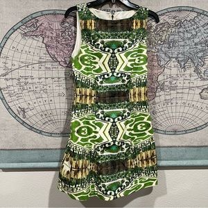 Alice and Olivia Women's Green Carrie Boatneck Structured Dress Mirrored Garden